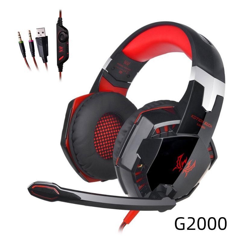 Wired over-ear gaming headset with microphone, black and red ear cups, cushioned pads