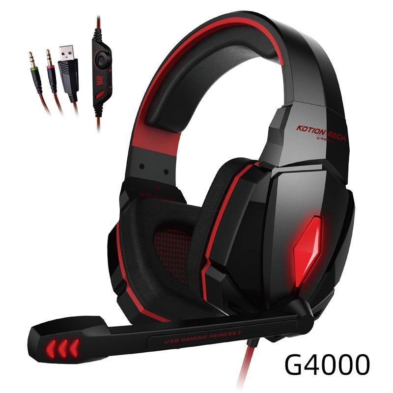 Wired over-ear gaming headset with microphone, black and red accents, cushioned ear pads
