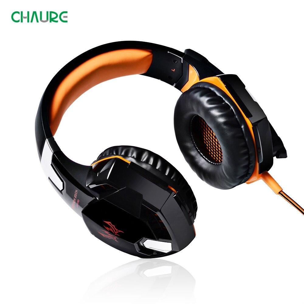 Orange and black over-ear gaming headset with padded ear cups and mesh speaker grilles