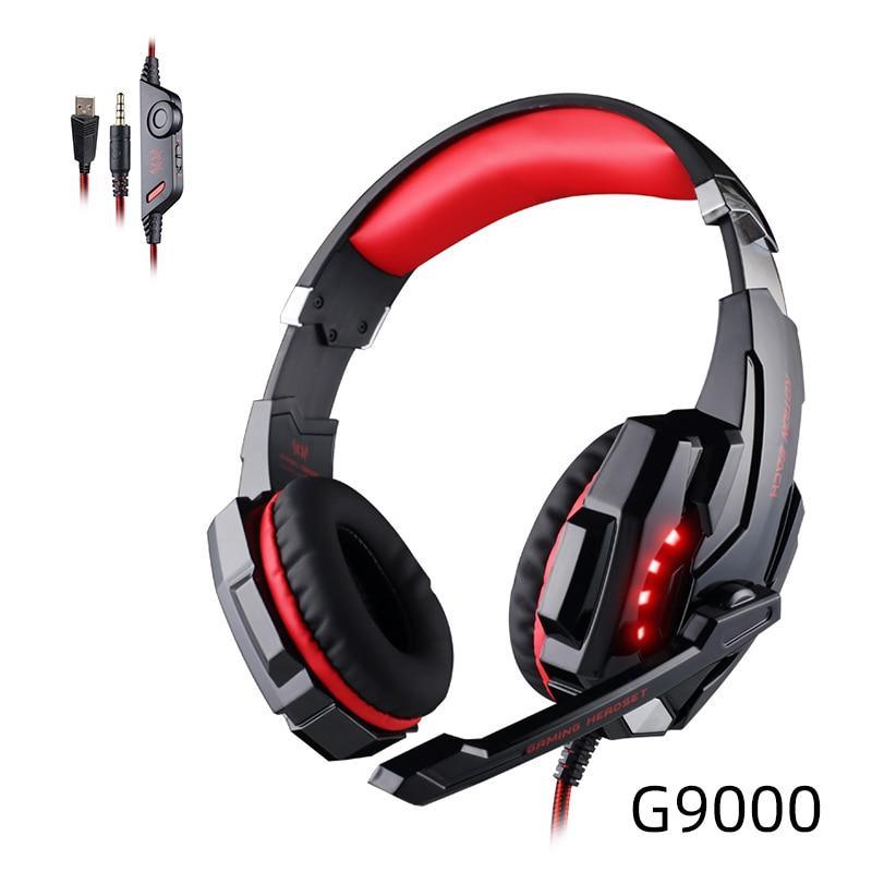 Wired over-ear gaming headset with microphone, gray and red accents, cushioned ear pads