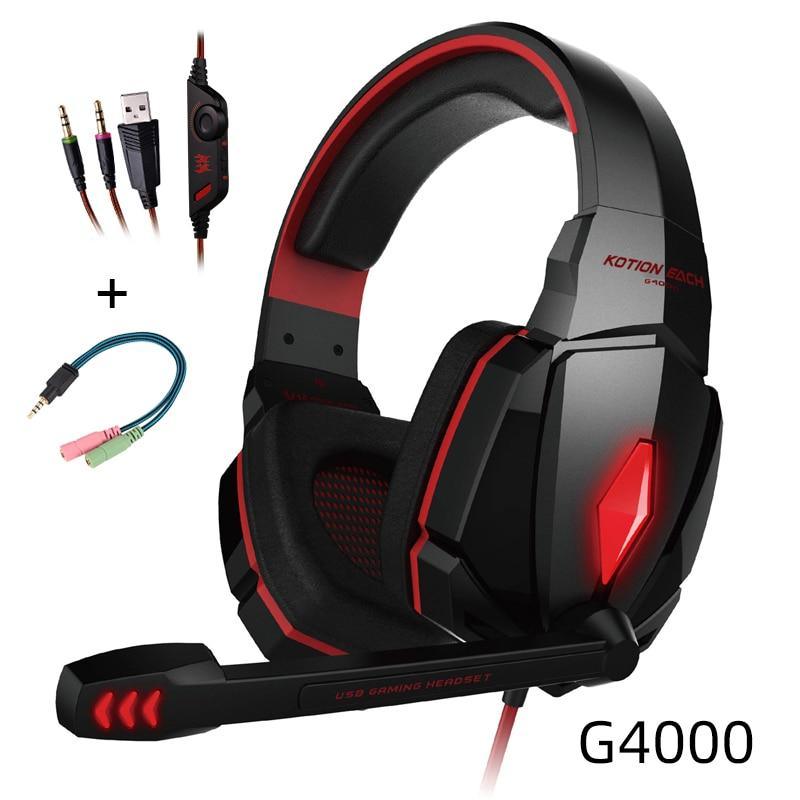 Wired over-ear gaming headset with microphone, black and red accents, cushioned ear pads