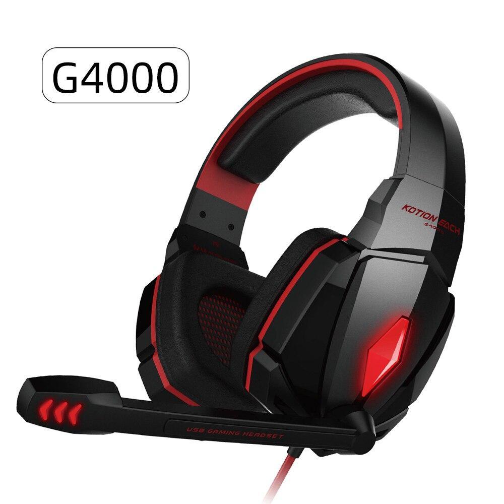 Black and red wired over-ear gaming headset with padded ear cups and red LED lights