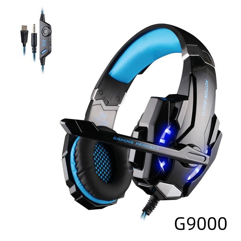 Wired over-ear gaming headset with microphone, white-gray and blue accents, cushioned pads