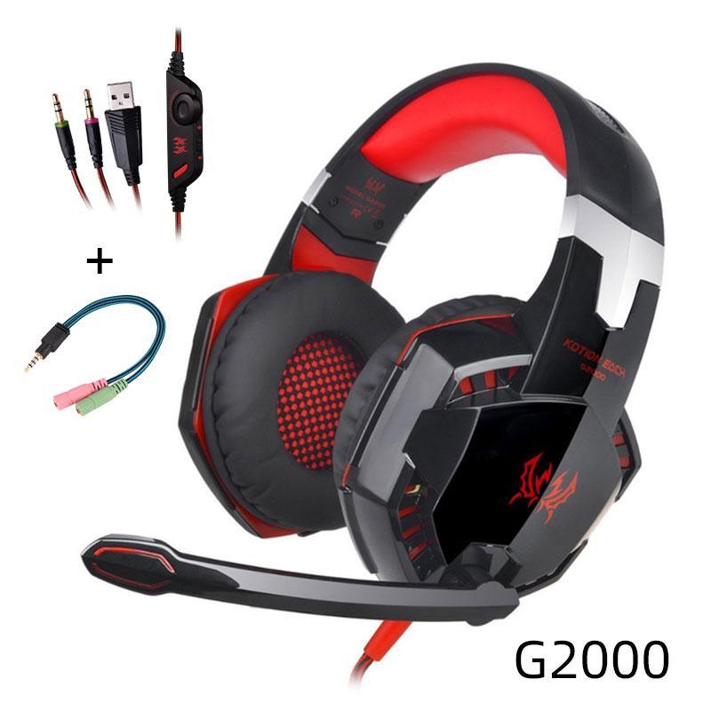 Wired over-ear gaming headset with microphone, black and red ear cups, cushioned pads