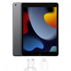 Apple iPad 9th Gen 2021 tablet, space gray, front and back view with home button