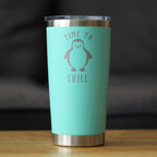 Time To Chill - Insulated Coffee Tumbler Cup with Sliding Lid - Stainless Steel Travel Mug - Cute Penguin Gifts for Women and Men
