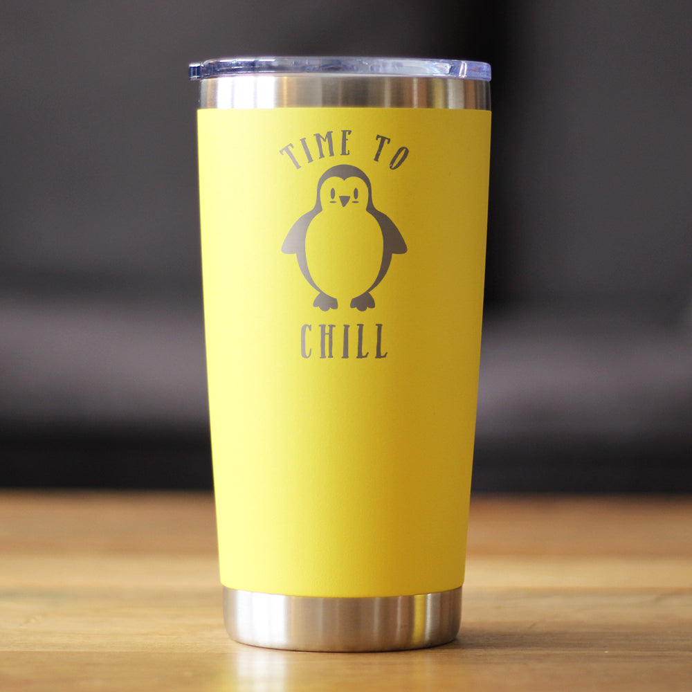 Time To Chill - Insulated Coffee Tumbler Cup with Sliding Lid - Stainless Steel Travel Mug - Cute Penguin Gifts for Women and Men