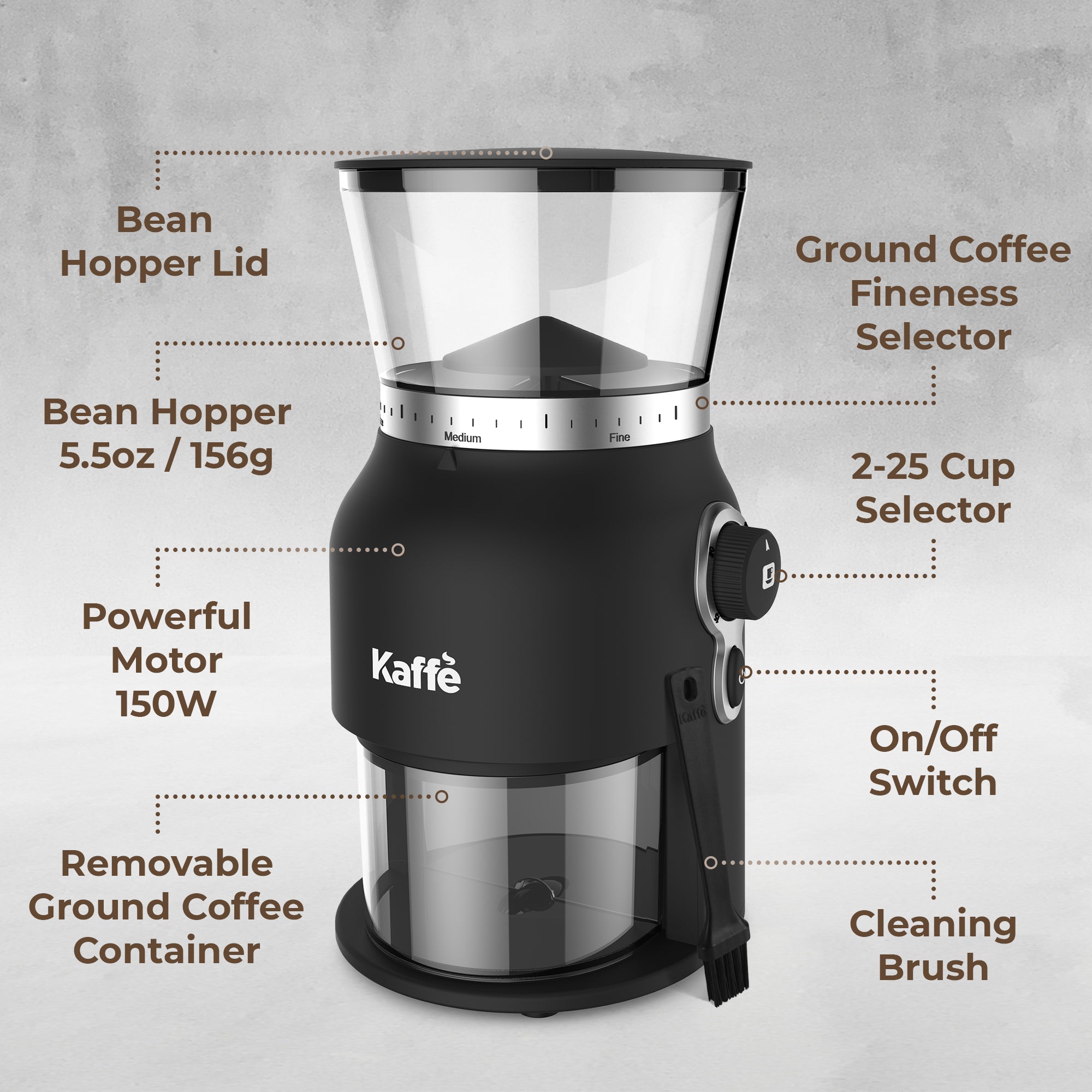 Conical Burr Coffee Grinder – Great Gift Idea for Coffee Lovers | KF8150