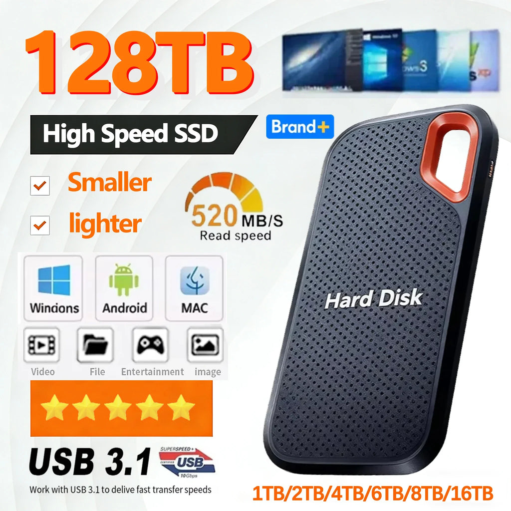 Portable SSD enclosure, black textured case with red oval handle cutout