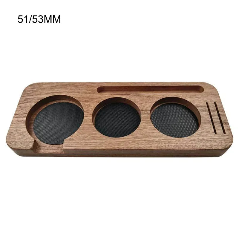 JUSTINLAU Soporte de estación de tapete para apisonador de café de 51/53mm/58mm, soporte para portafiltro, cepillo de café de madera, distribuidor de filtro, base de almacenamiento