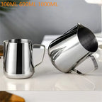 Stainless steel milk frothing pitcher set with handle and angled pouring spout