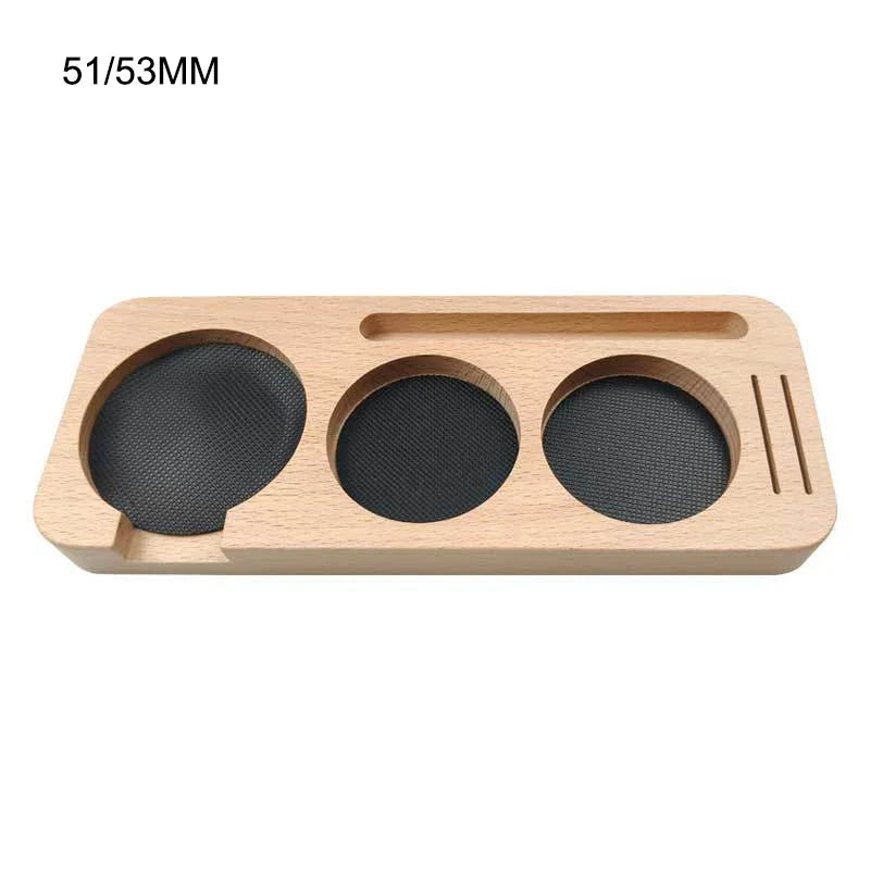 JUSTINLAU Soporte de estación de tapete para apisonador de café de 51/53mm/58mm, soporte para portafiltro, cepillo de café de madera, distribuidor de filtro, base de almacenamiento