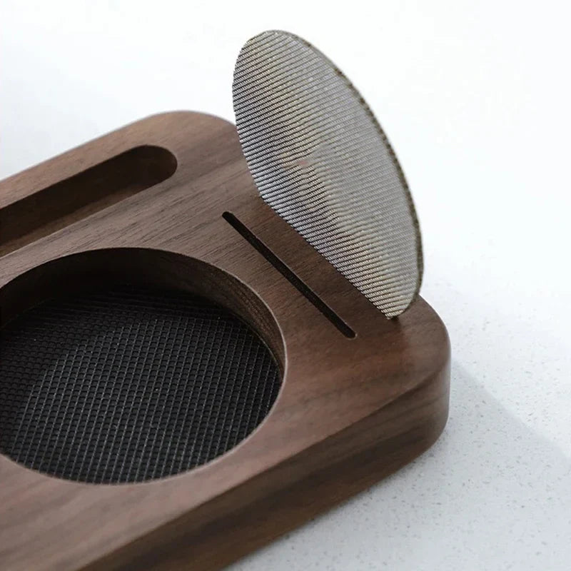 JUSTINLAU Soporte de estación de tapete para apisonador de café de 51/53mm/58mm, soporte para portafiltro, cepillo de café de madera, distribuidor de filtro, base de almacenamiento