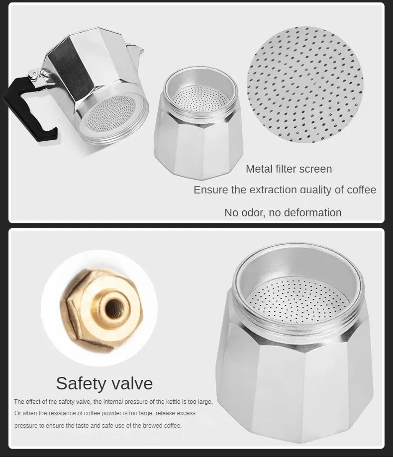 Mocha Coffee Pots Italian Aluminum Octagonal Pot Tea Maker Portable Coffee Maker