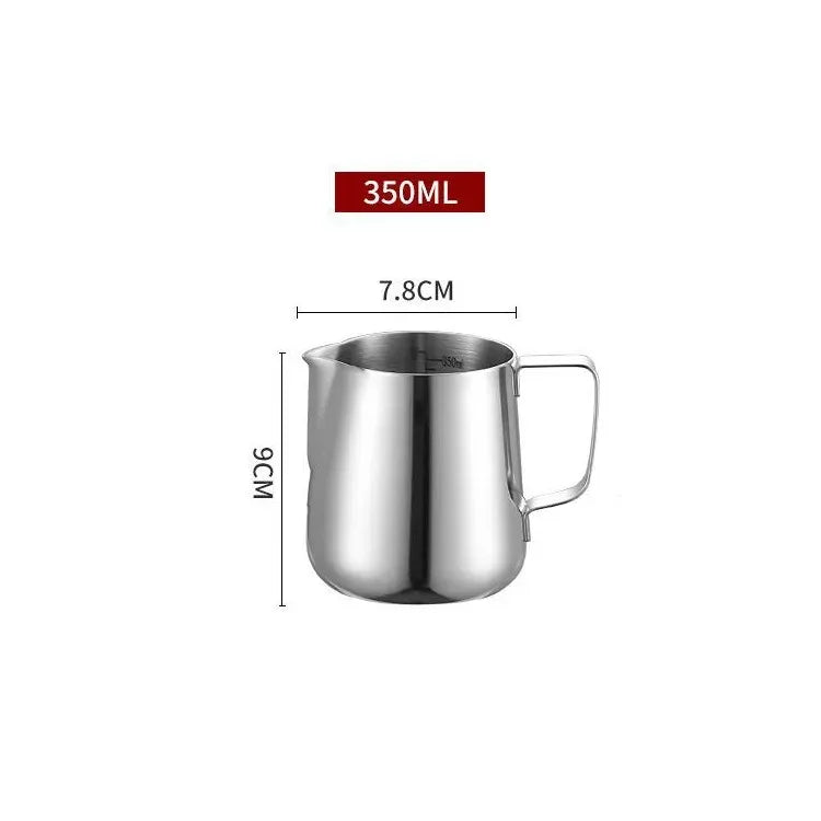350 ml stainless steel milk frothing pitcher with handle and rounded spout