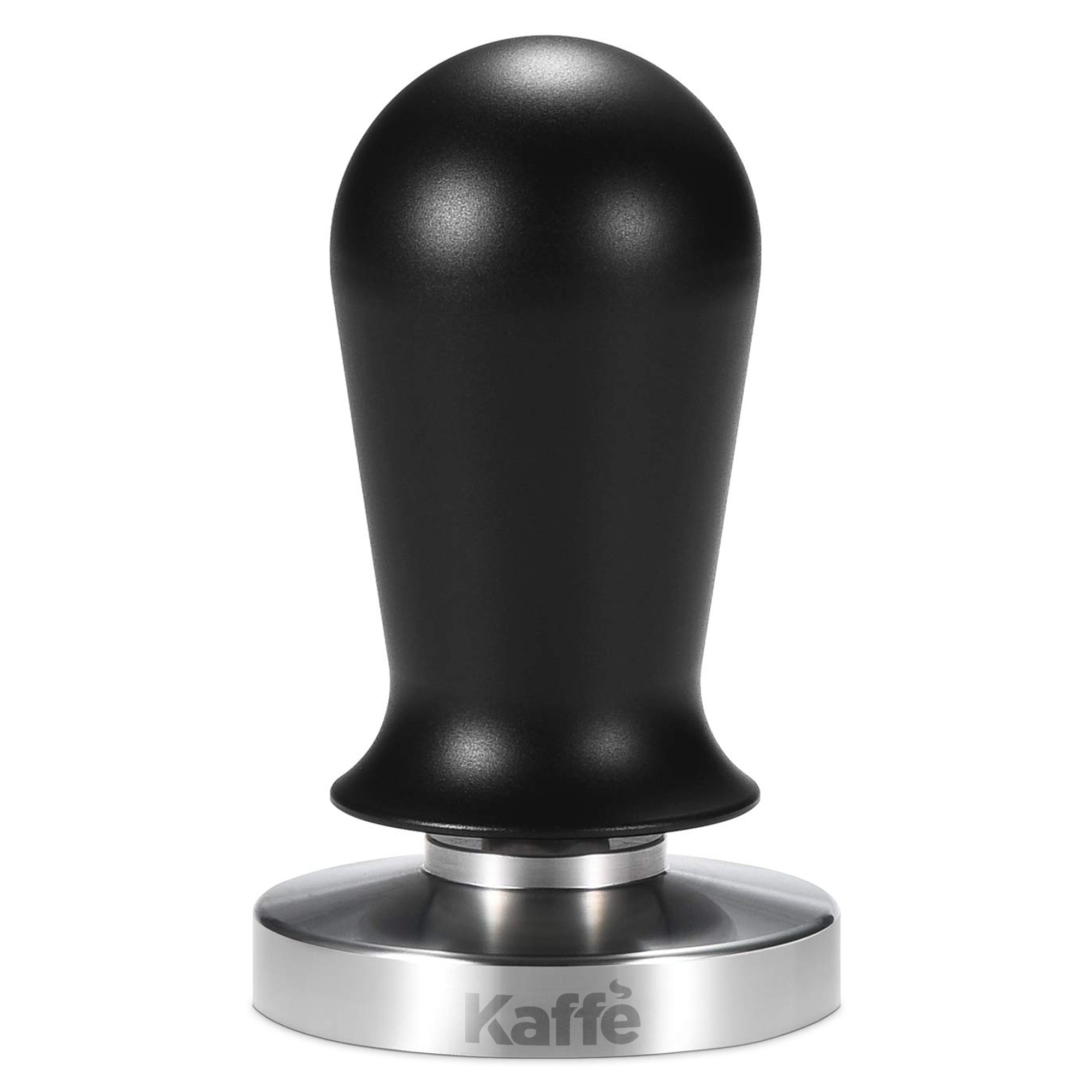 51mm espresso tamper with black knob handle and stainless steel base