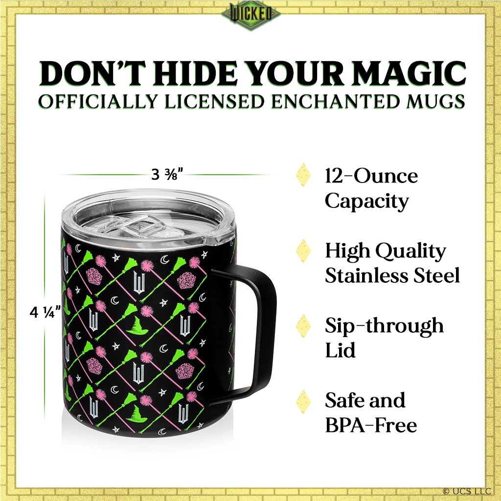 Wicked Officially Licensed Black Stainless Steel Camp Mug – 12oz Insulated Travel Mug