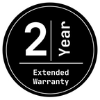 2-Year Extended Warranty badge, black circle with white text and border.