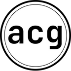 ACG circular logo with white border and bold black letters on dark background.