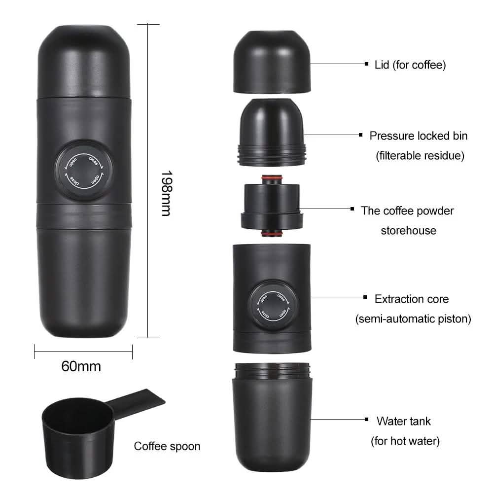Portable Manual Espresso Maker – 8 Bar Piston, No Electricity, Travel Ready